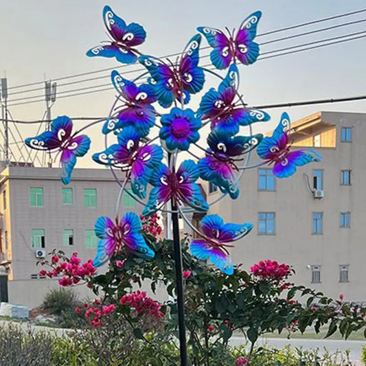 Butterfly Wind Spinner Metal Wind Spinners Outdoor Pinwheel Decor Sculpture Butterfly Design Chimes with Stake for Porch