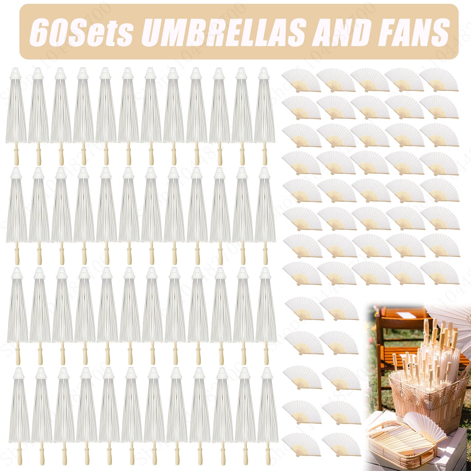 6-120Pcs 33inch Paper Umbrellas for Wedding Guest White Paper Parasol Umbrellas for Guests Wedding Photography Props with Fans