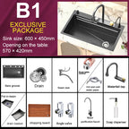 New Stainless Steel Waterfall Kitchen Sink Embossed Extra Large Single Slot Digital Display Dishwashing Sinks With Draining Rack