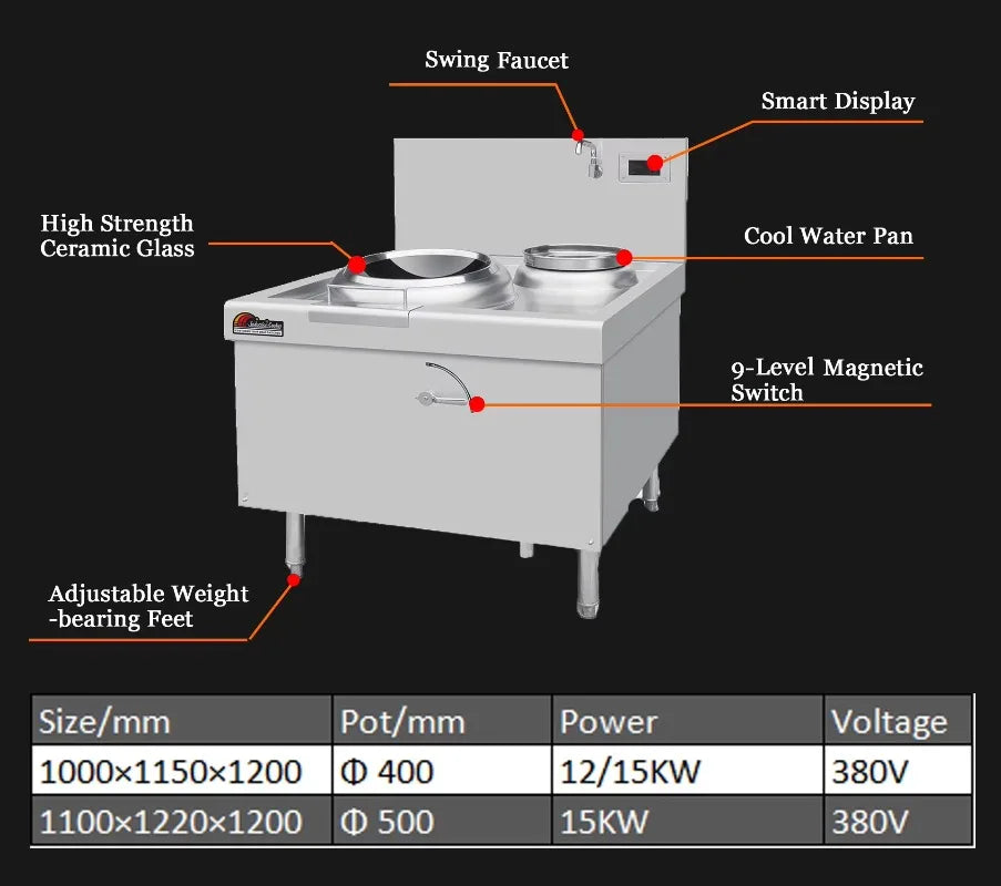 Industrial Kitchen Commercial Electric Induction Wok Cooker Burner Stove Chinese Range for Restaurant Cooking Machine Custom
