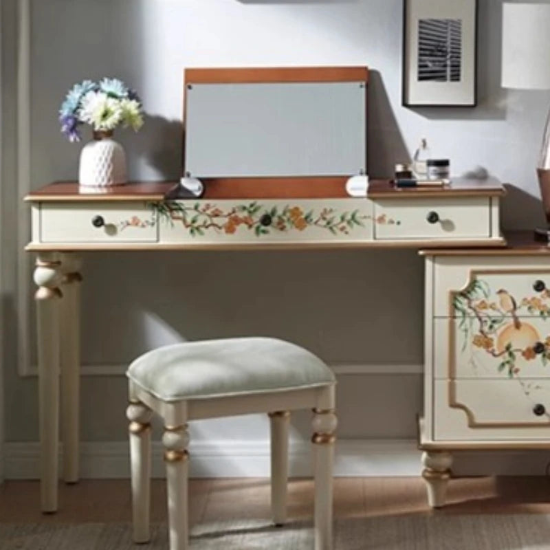 French Retro Makeup Desk home makeup luxury wood Dressing table design Hairstyles vanity with lmirror stool bedroom furnitures