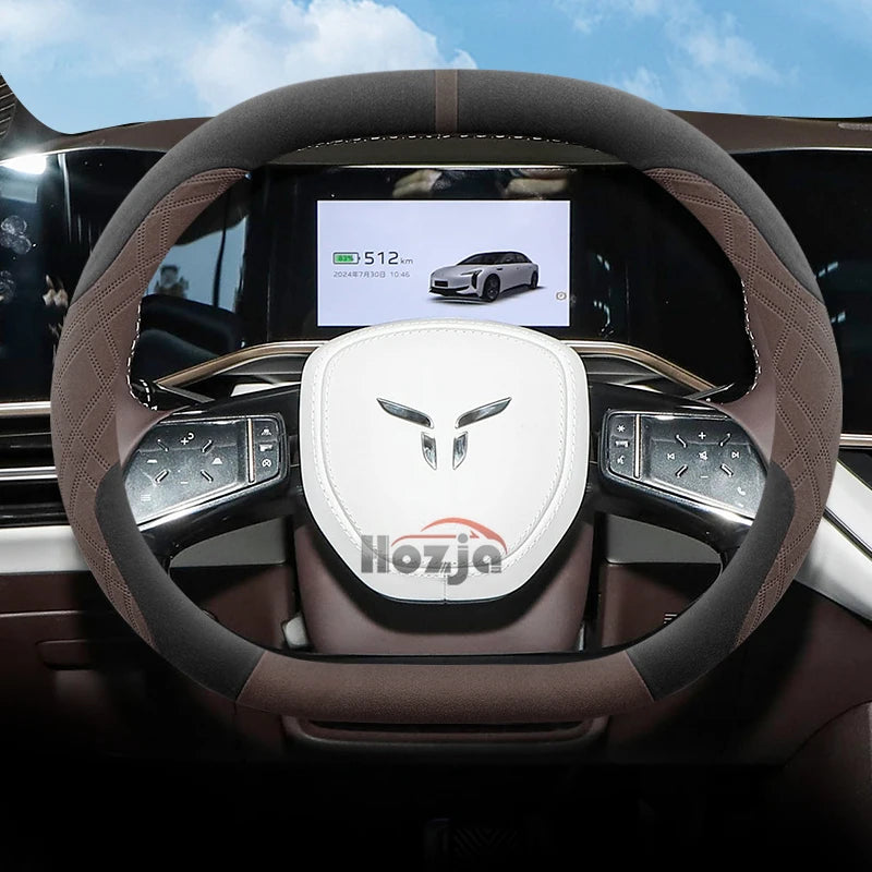 Suede Leather Car Steering Wheel Cover for Hongqi EH7 EH7pro 2024 2025 Auto Interior Accessories