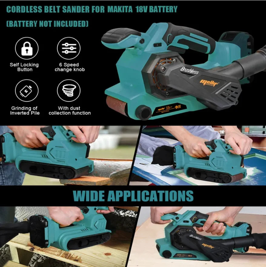 Mellif Cordless Belt Sander for MAKITA 18V Battery (Tool Only) Brushless Power Sander Electric Sander Machine, Dust Bag Included