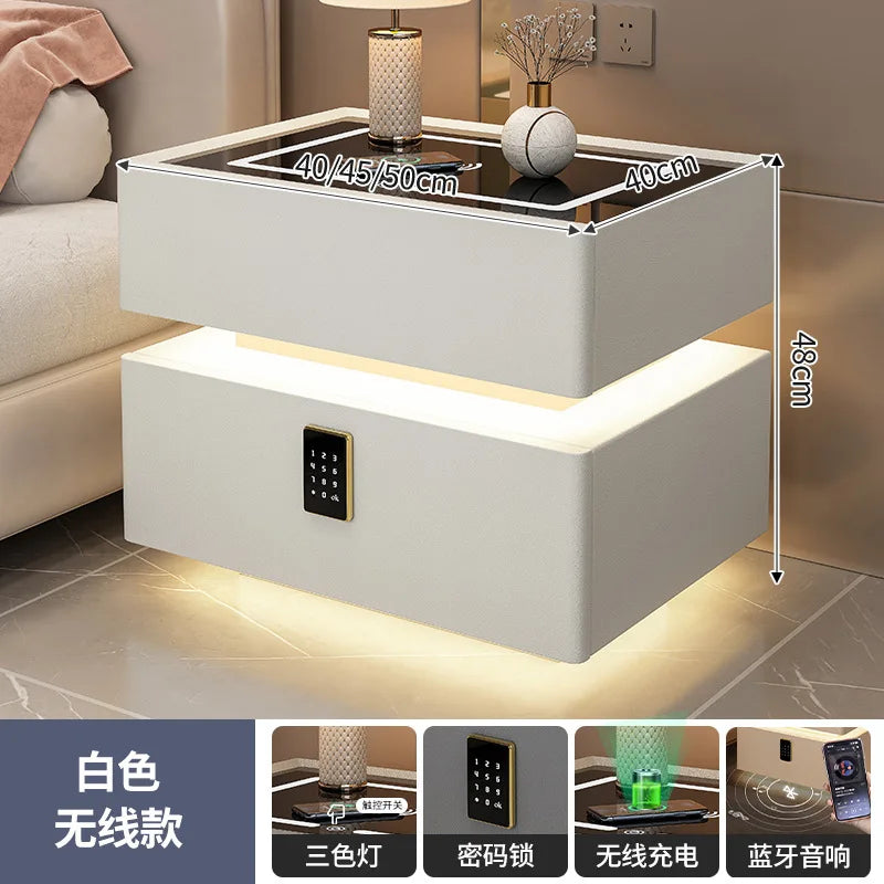 Creative 25-50cm Smart Bedside Table with Sensor Light Nordic Style Storage Cabinet Bedroom Nightstand with Wireless Charging