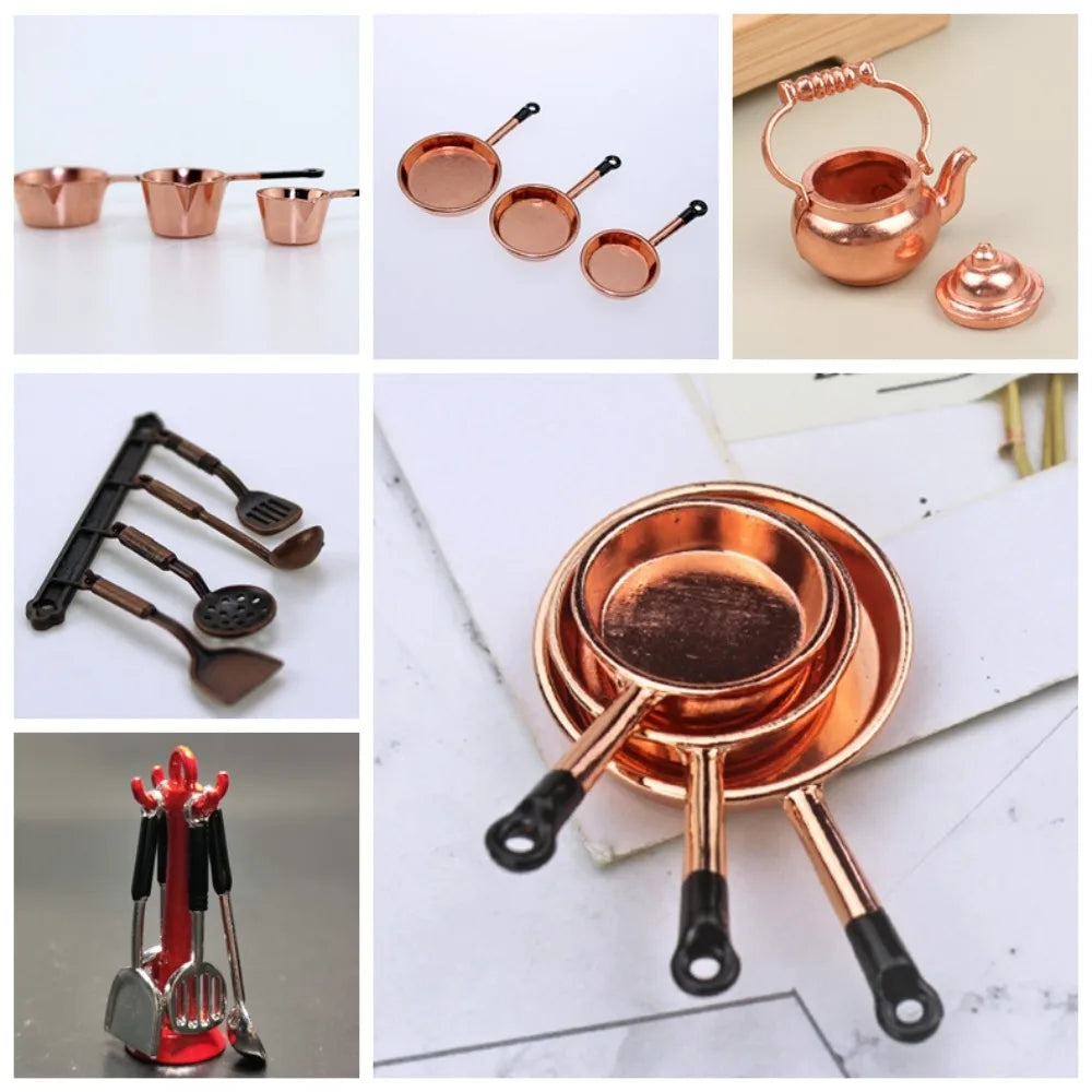 Kettle 1:12 Mini Kitchen Utensils Sets Cookware Alloy Doll Kitchen Set 1:12 Scale Mini Mini Kitchen Cooking Kit