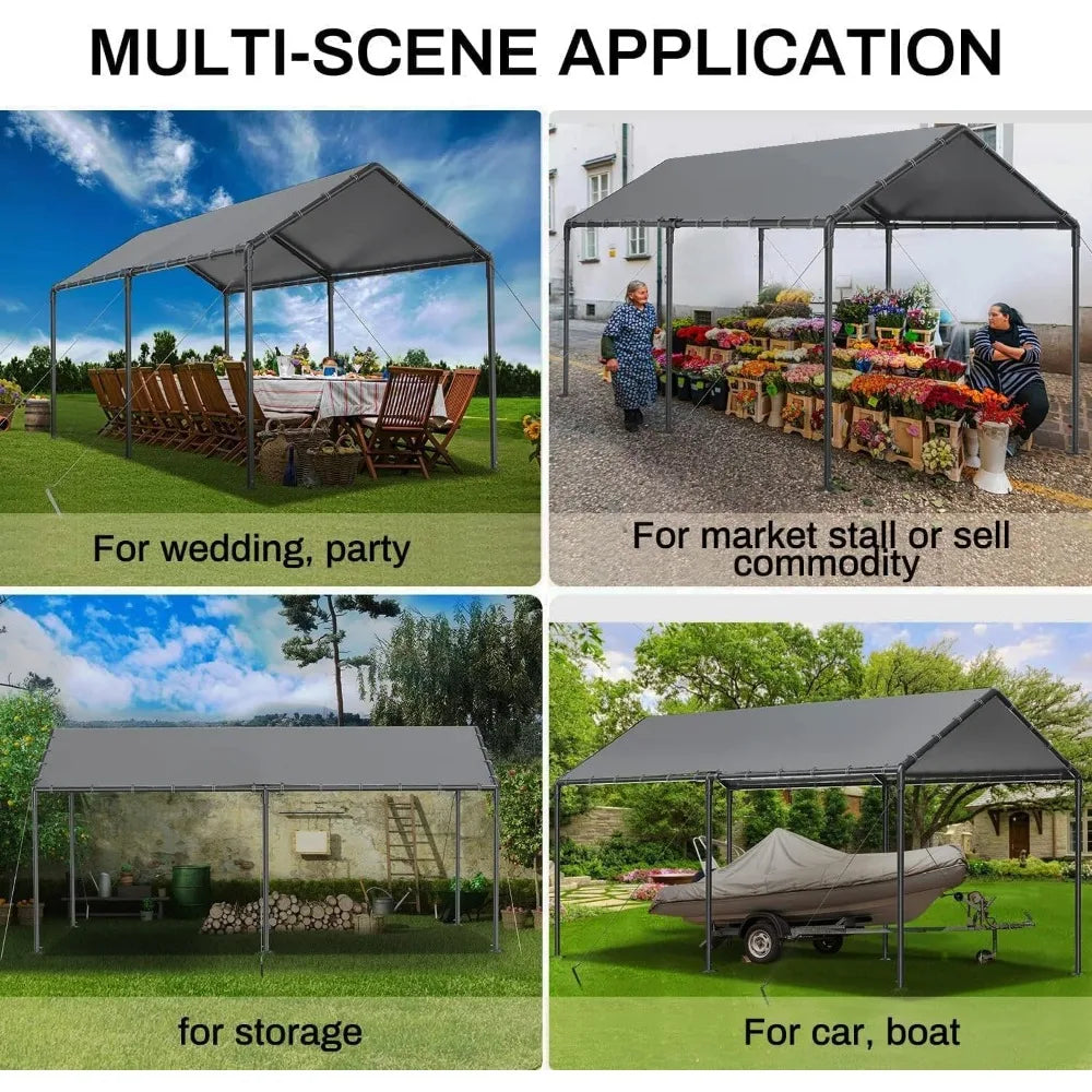 10x20 Heavy Duty, Metal Carport Waterproof Carports Garage Tent with 6 Steel Stakes Outdoor for Car Tuck Boat SUV Party