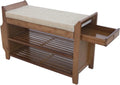 2Tier Shoe Rack Bench 31 Inch Entryway Bench with Storage Basket and Side Drawer Cushion Removable for Living Room Entrance Hall