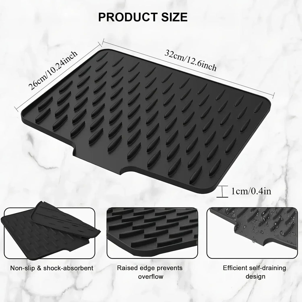 Kitchen Silicone Drain Mat with Built-in Drainage Design, Easy to Clean, Suitable for Countertops, Sinks, Refrigerators