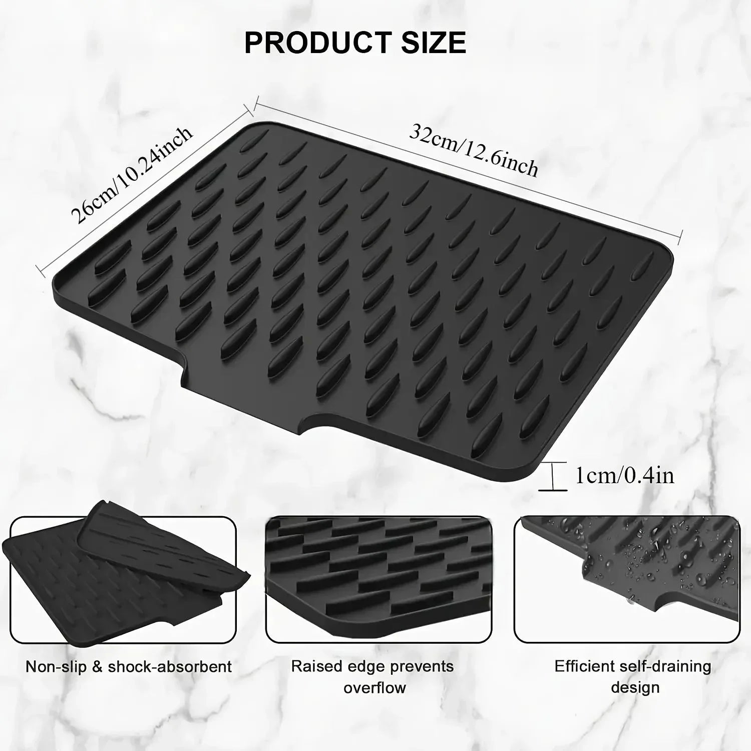 Kitchen Silicone Drain Mat with Built-in Drainage Design, Easy to Clean, Suitable for Countertops, Sinks, Refrigerators