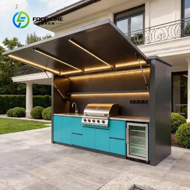Customized 304 Stainless Steel Modular BBQ Kitchen Island Integral Cabinet With Sink Faucet For Patio Outdoor Barbecue Cooking