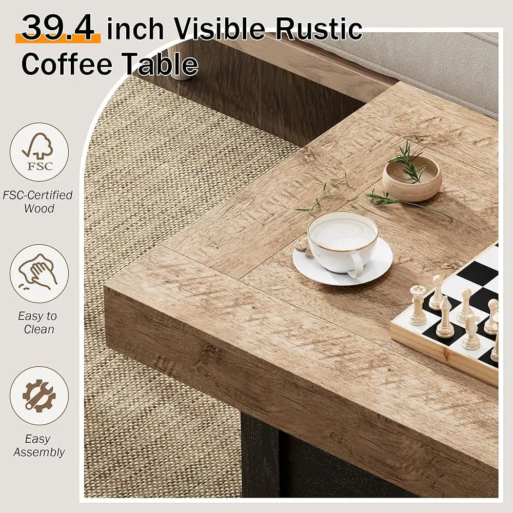 Coffee Table For Living Room Wood Farmhouse Style Center Table 39 H Rec Rustic Cocktail Table, Easy Assembly Home Office Accent