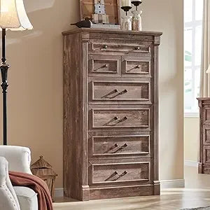 Farmhouse 7 Drawers Dresser for Bedroom, 57" Tall Large Dressers & Chests of Drawers w/Roman Column, Storage Dressers Organizer