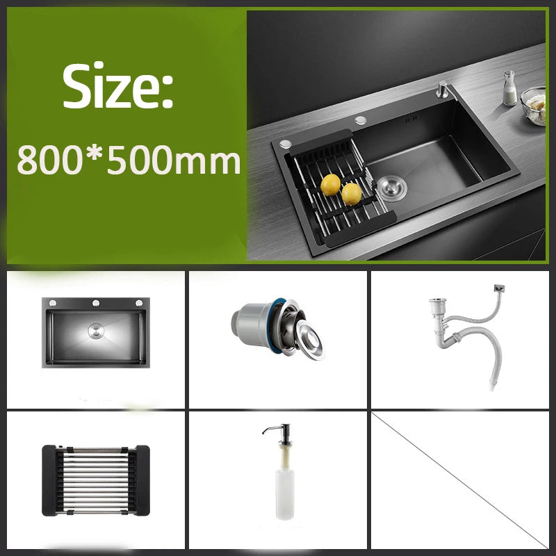 304 Stainless Steel Kitchen Sink Topmount Single Bowl Wash Basin For Home Fixture Drain Accessories Single Slot Kichen Sink