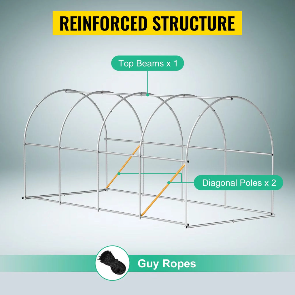 VEVOR Walk-in Tunnel Greenhouse Galvanized Frame & Waterproof Cover 15x7x7/10x7x7/20x10x7/12x7x7 ft Greenhouses & Cold Frames