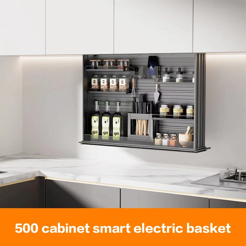 Kitchen Hanging Cabinet Electric Lifting Basket Intelligent Voice Touch Pull-Down Vertical Automatic Lifting Seasoning Basket