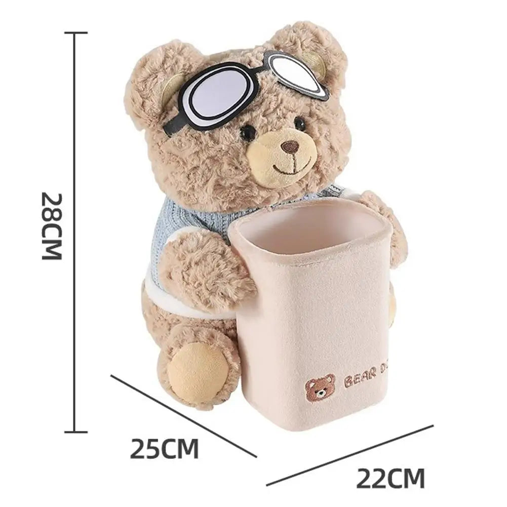 Creative Car Tissue Box Car Paper Box Cute Cartoon Interior Ornaments Short Plush Bear Multi-functional Storage Bag For Home