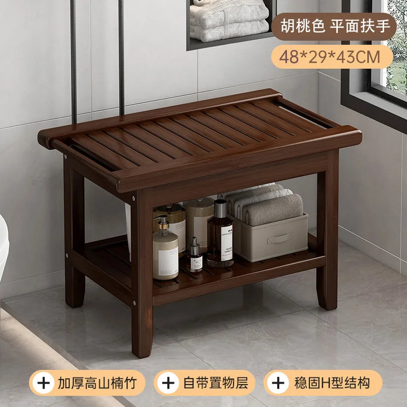 Anti-Slip Bamboo Shower Stool Waterproof Bathroom Bath Bench for Foot Washing or Entryway Shoe Changing Seat
