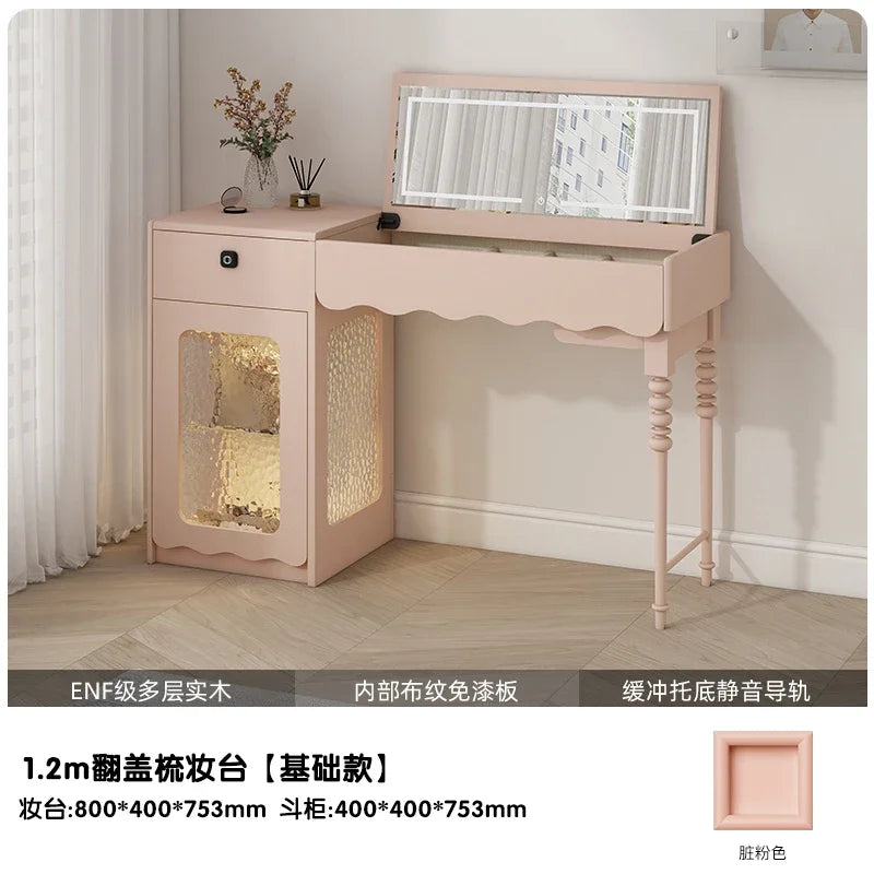 Simple Hairstyles Makeup Vanities Tables Mirror Flip Pink Light Bedroom Dressers Makeup Drawers Small Penteadeira Furniture Home
