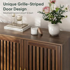 "63” Long Sideboard Buffet with 4 Louvered Doors – Farmhouse Storage Cabinet Featuring Gold Handles & Coffee Bar Design"