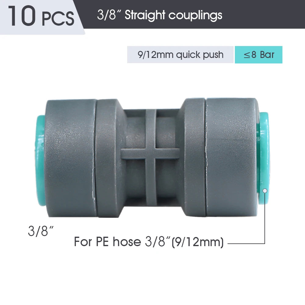 9/12MM PE Tubing Fittings 3/8'' PE Watering Hose Quick Connector for Garden Tubing Joints Tee Straight Elbow Valve Plug Stakes