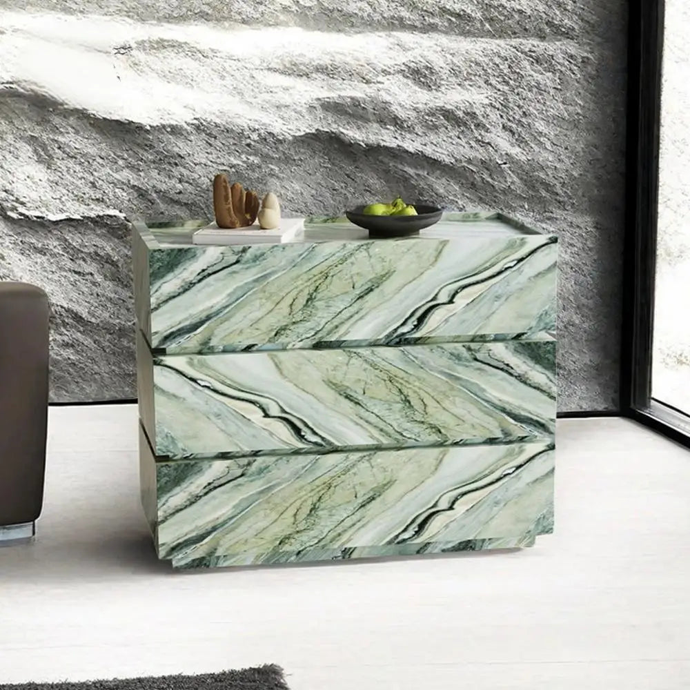 "Premium Vintage Green Jade Stone Dresser - Handcrafted Luxury Marble Slate 3/4/5-Drawer Storage Cabinet Custom Retro"