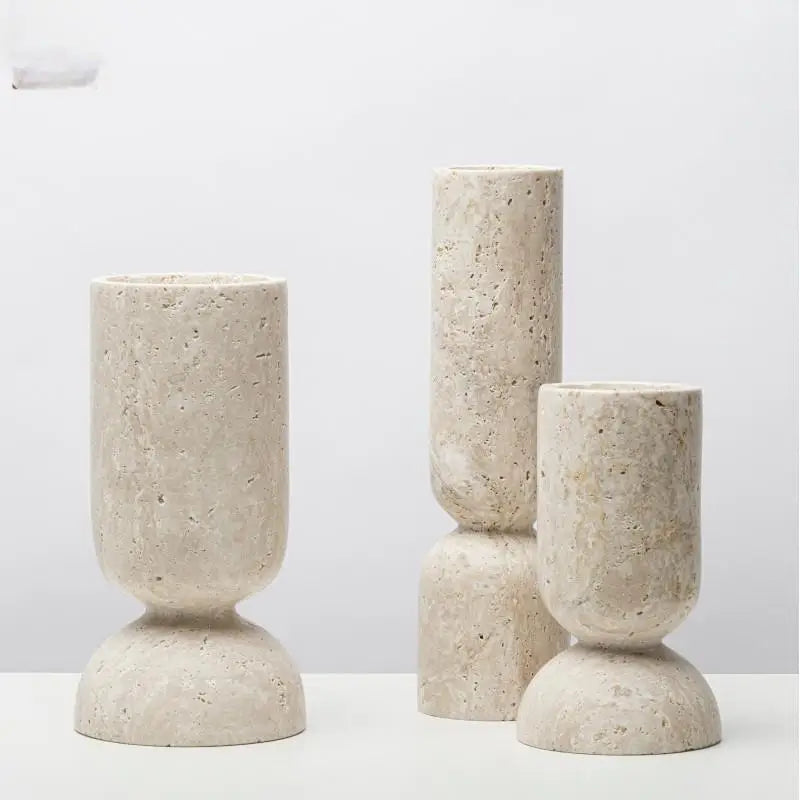 New Chinese Style Yellow Travertine Candle Holder - Elegant Home Decor for Living Room, Coffee Table, Dining Table & Model House