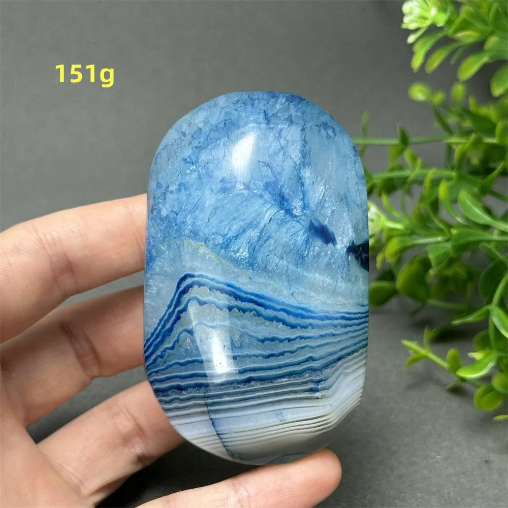 Natural Blue Agate Palm Play Healing Spiritual Meditation Chakra Witchcraft Prayer Energy Feng Shui Home Decor Gift