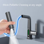 Smart Digital Display Basin Faucet 3 Function Pull Out Waterfall Spout Deck Mount Cold Hot Water Mixer Liftable Sink Crane Tap