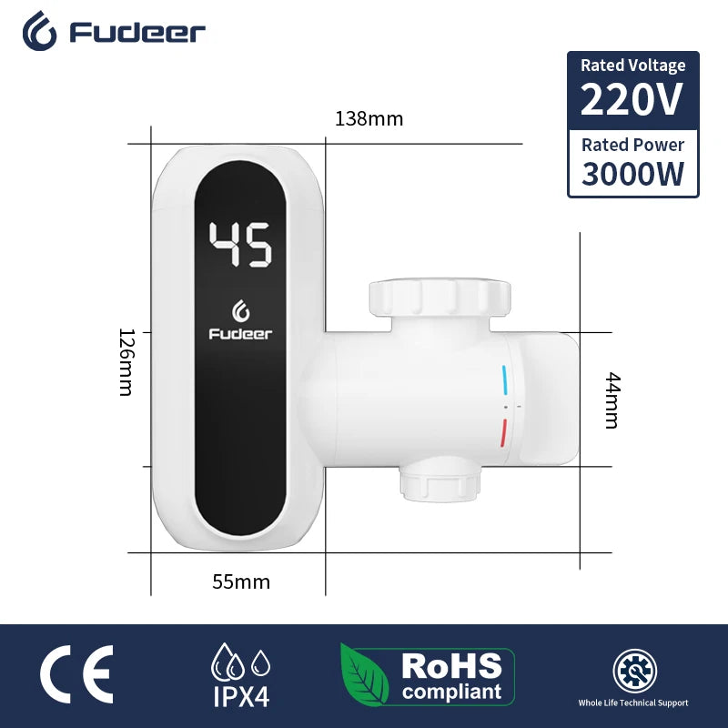 Fudeer Kitchen Instant Eectric Water Heater Tap Hot Water Faucet Heater Cold Heating Faucet Tankless Instantaneous Water Heater