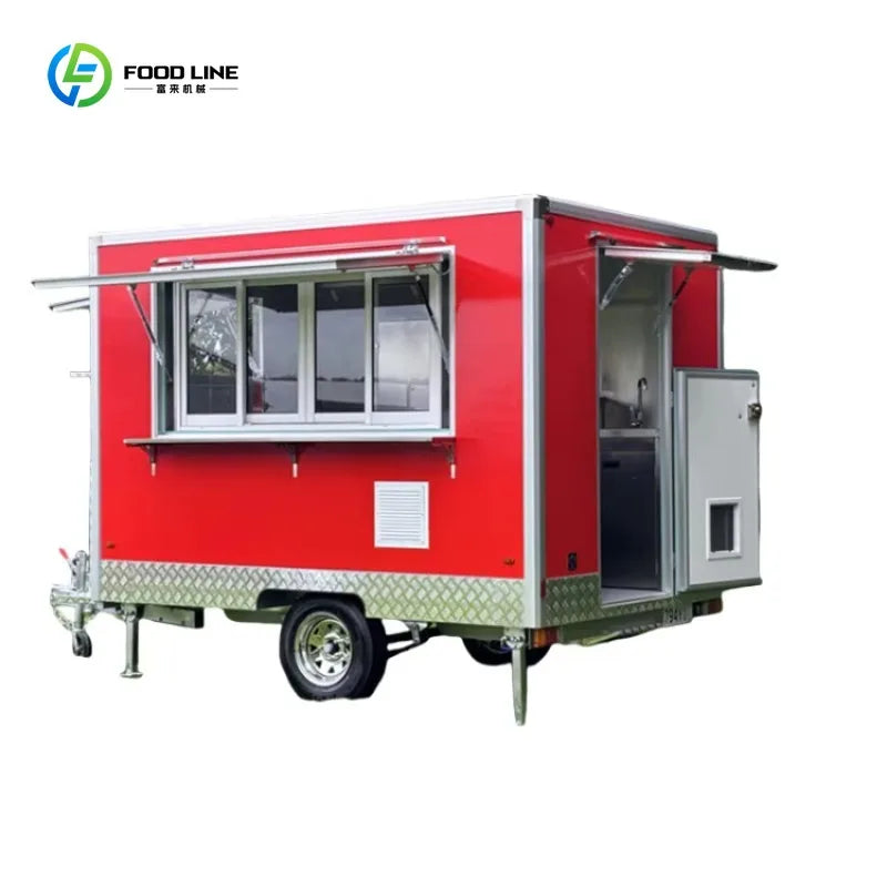 Customized Large Mobile Kitchen Fast Food Trailers with Full Kitchen Equipment Wheels 220v Fiberglass for Ice Cream Sale