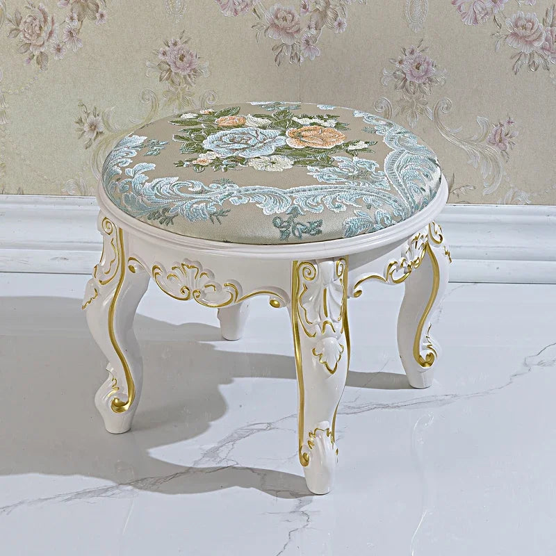 European Fabric Pouf,Modern Round Tea Table Stool, High-Quality Manicure Seat, Living Room Sofa Side Ottoman, Versatile Seating.