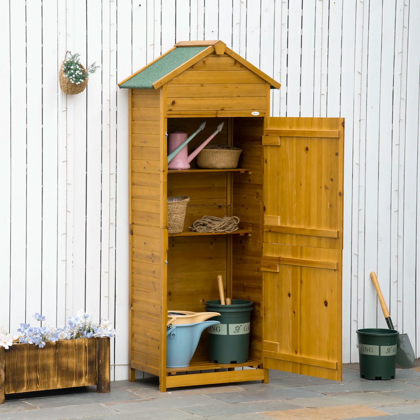 Wooden Garden Storage Shed Tool Cabinet W/两个 Lockable Door 191.5X79X49Cm