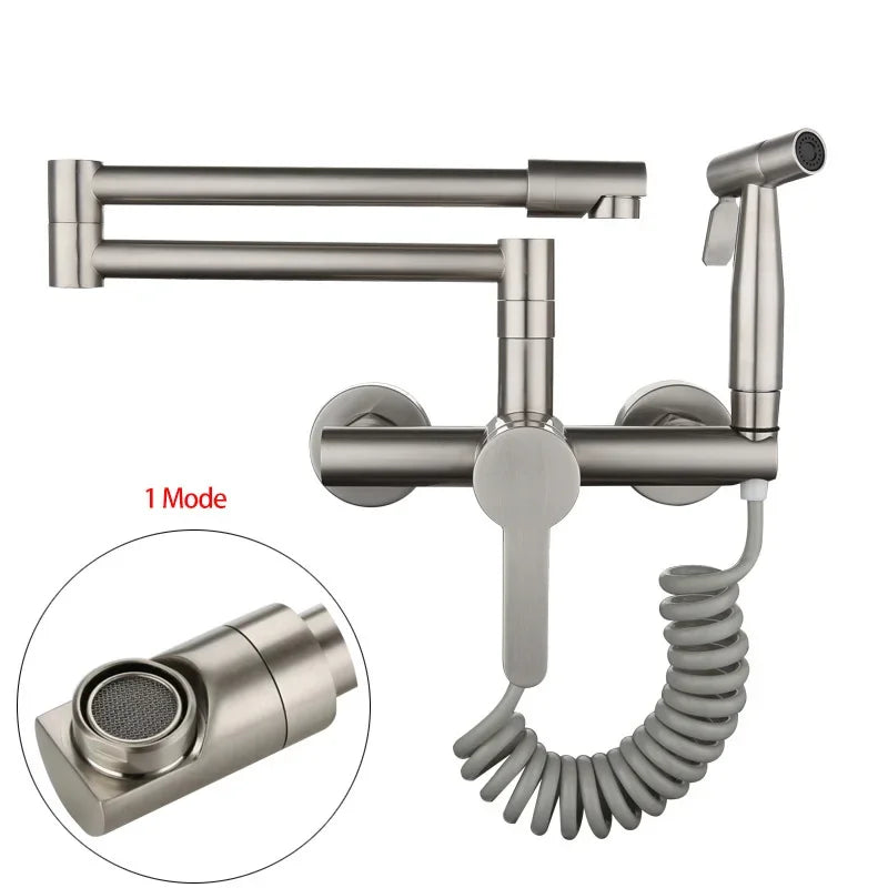 Foldable Kitchen Faucets with Double Joint Swing Arms Pot Filler Faucet Retractable Spout Bidet Sprayer Laundry Sink Mixer Tap