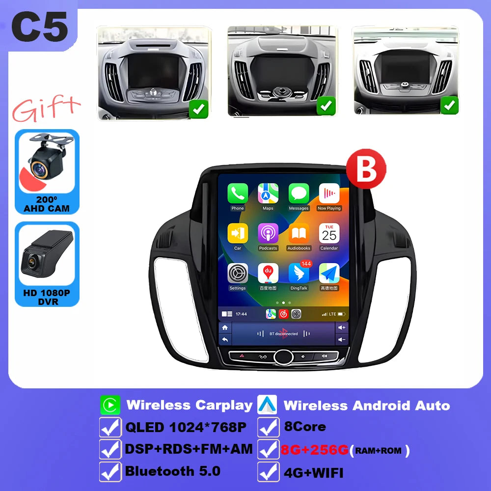 Wireless Android 15 Carplay For Ford Kuga 2 Escape 3 2012-2019 9.7 Inch Tesla Style Car Multimedia Player 5G Wifi Touch Display