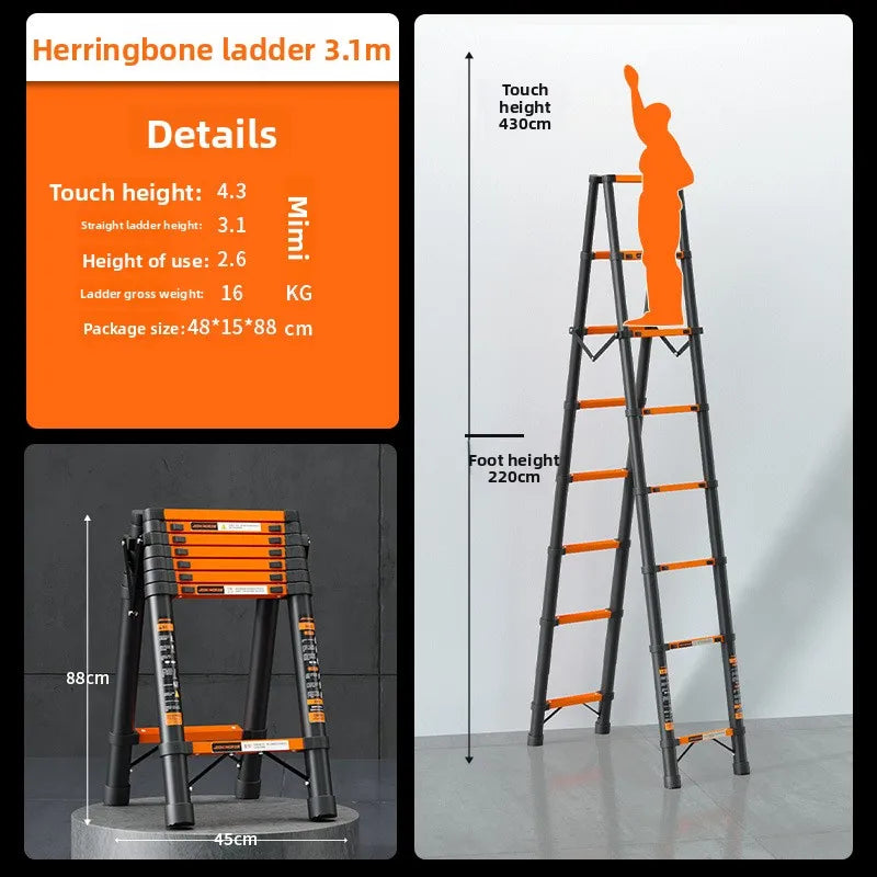 Thickened carbon steel telescopic ladder Multifunctional herringbone ladder Bamboo ladder Lifting  folding engineering staircase