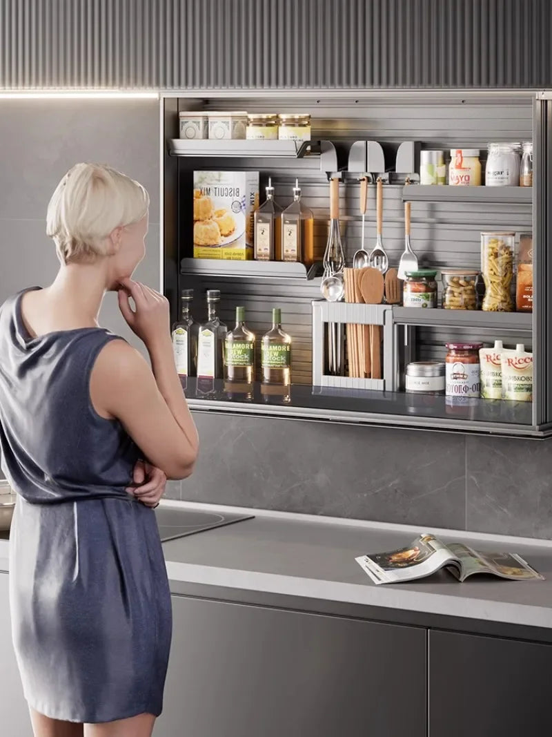 kitchen cabinet intelligent lift basket machine hanging cabinet seasoning rack basket