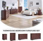 5 Drawer Dresser for Bedroom Farmhouse Cherry Wood Chest of Drawers for Bedroom Dresser, Rustic Wide Drawers Dressers