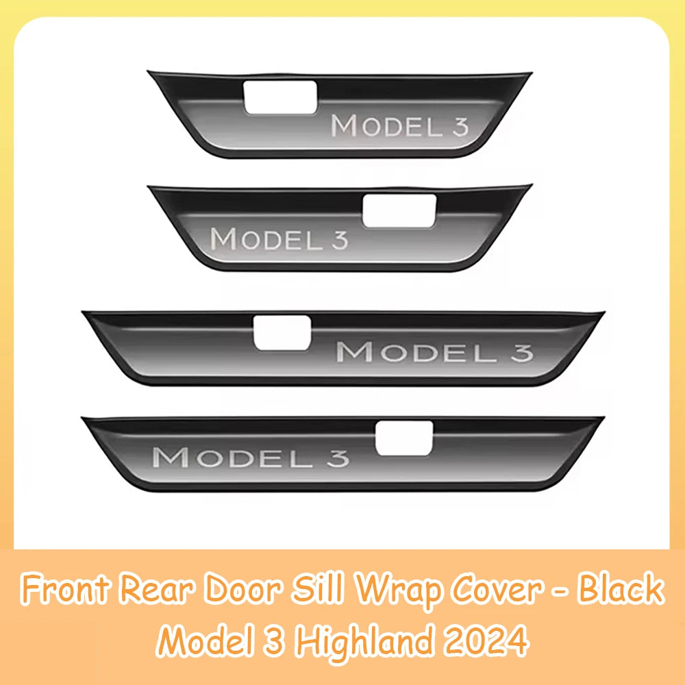 For Tesla Model 3 Highland Front Rear Door Sill Wrap Cover Anti Scratch Stainless Steel Door Sill Strip Plate Car Accessories