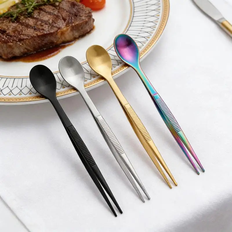 Kitchen Tableware Set Stainless Steel Western Knives Forks Dessert Spoons Food Clips Steak Tweezers