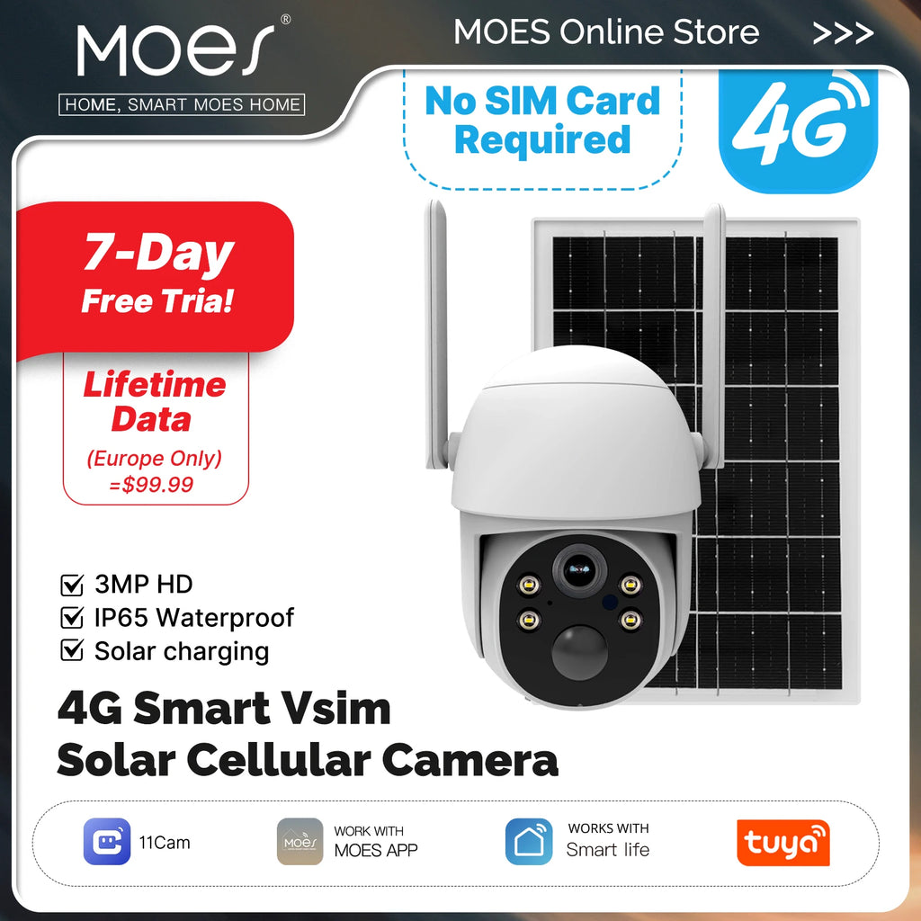 Tuya Smart 4G Solar Security Camera Outdoor,No SIM Required,Solar Charging IP camera,3MP,Human Detection,Security Protection