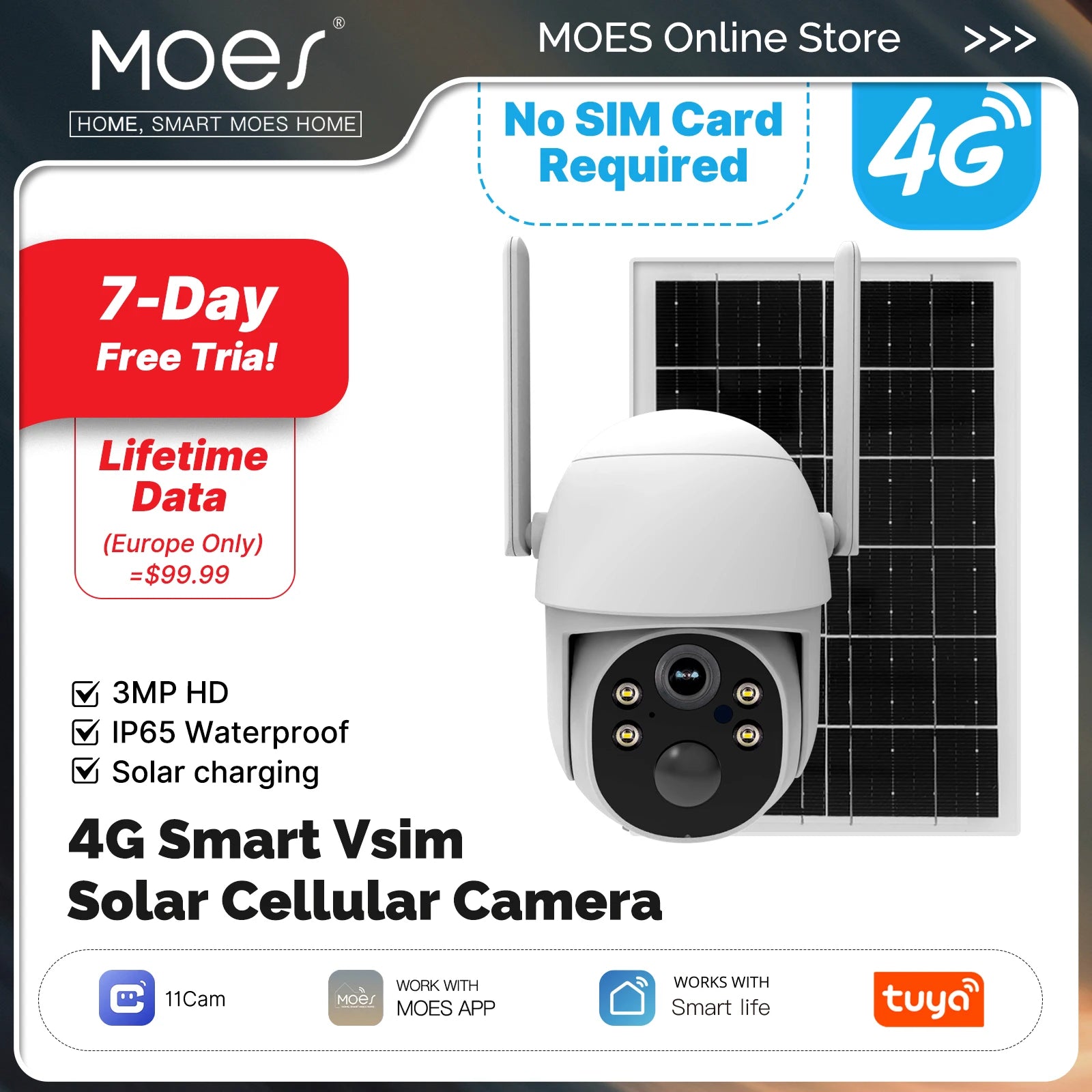 Tuya Smart 4G Solar Security Camera Outdoor,No SIM Required,Solar Charging IP camera,3MP,Human Detection,Security Protection
