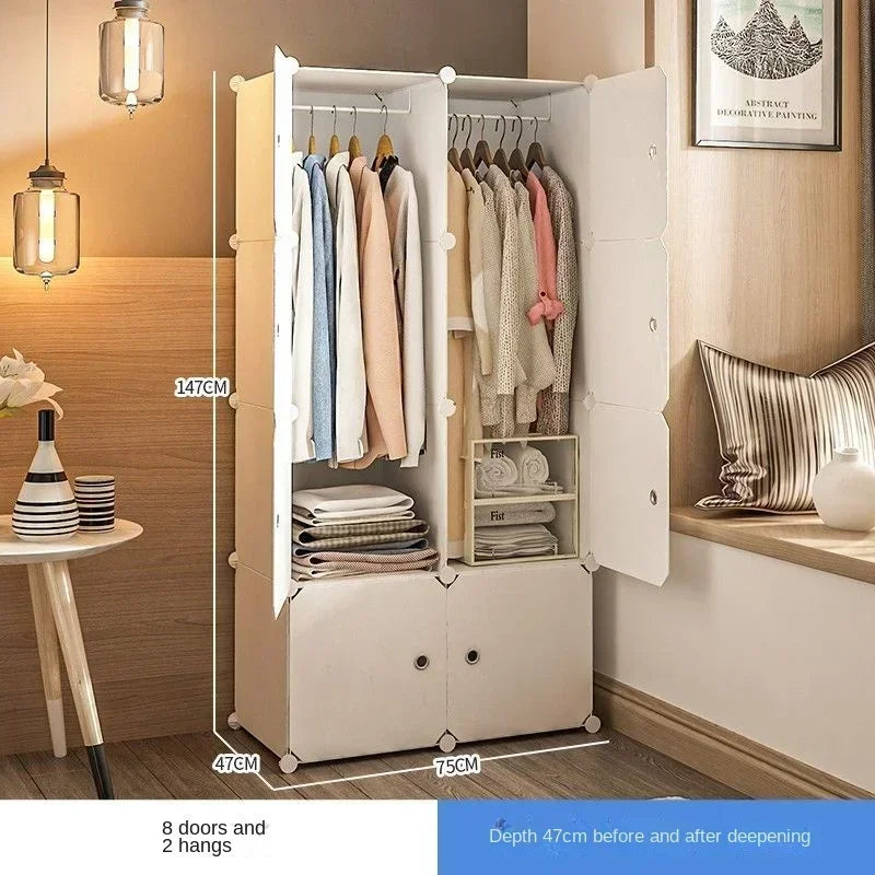 Simple Wardrobe Clothes Folding Cabinets Dressers Cube Storage Locker Plastic Collapsible Dustproof Home Bedroom Furniture