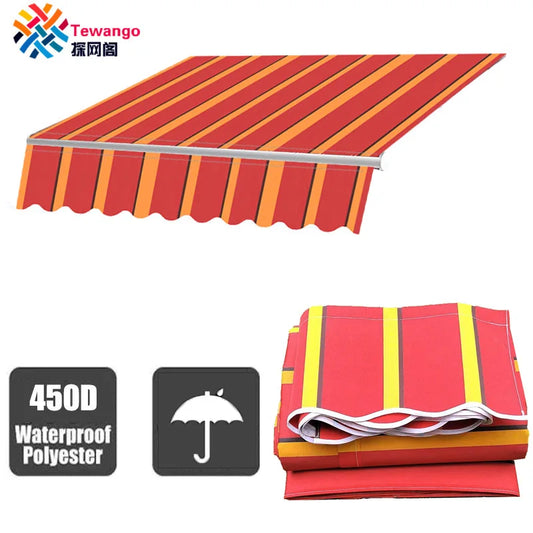 Retractable Patio Awning Replacement Fabric Cloth, Durable Exterior Sunshade, Canopy Cloth, Red and Orange Strips, RV Blind, 10