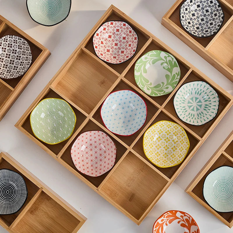 Wooden Tea Cooking Tray Utensils Four  Grids Hot Pot Restaurant Sauce Dish Ceramic Material  Style Fruit Tray