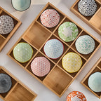 Wooden Tea Cooking Tray Utensils Four  Grids Hot Pot Restaurant Sauce Dish Ceramic Material  Style Fruit Tray