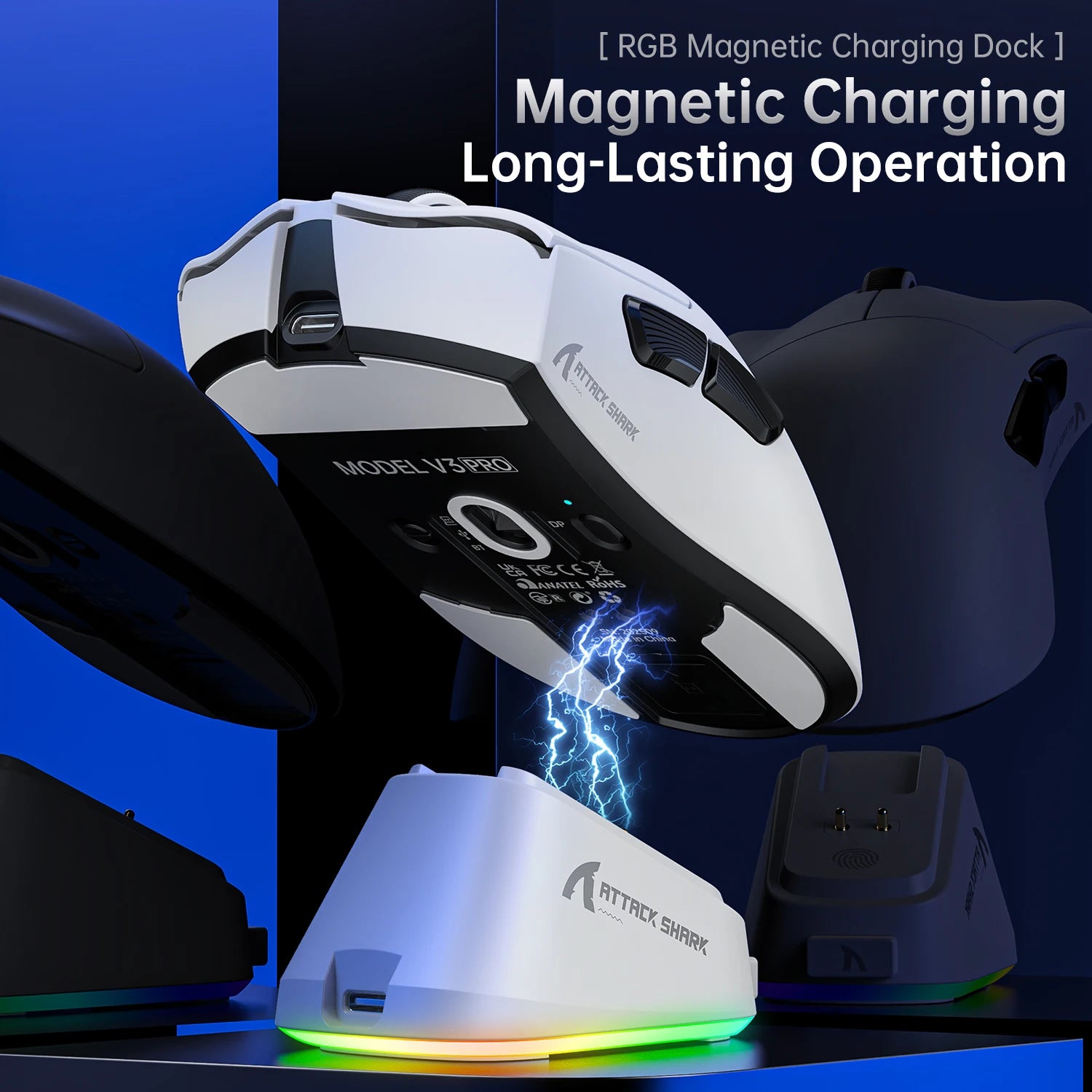 ATTACK SHARK V3PRO Ultra-Light Gaming Mouse with Charging Dock 2.4G Wireless Bluetooth Wired 1000Hz Polling Rate 25000 DPI