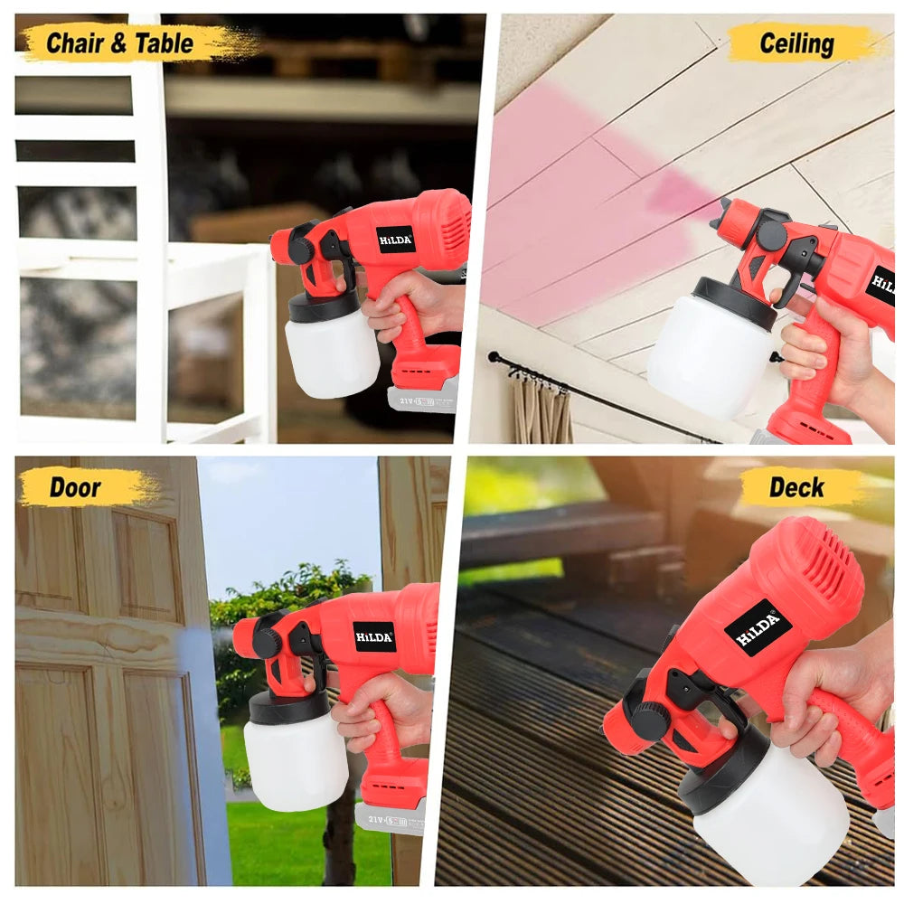 HILDA 1500W Electric Cordless Spray Gun HVLP Paint Sprayer For Makita 21V Furniture Coating Airbrush