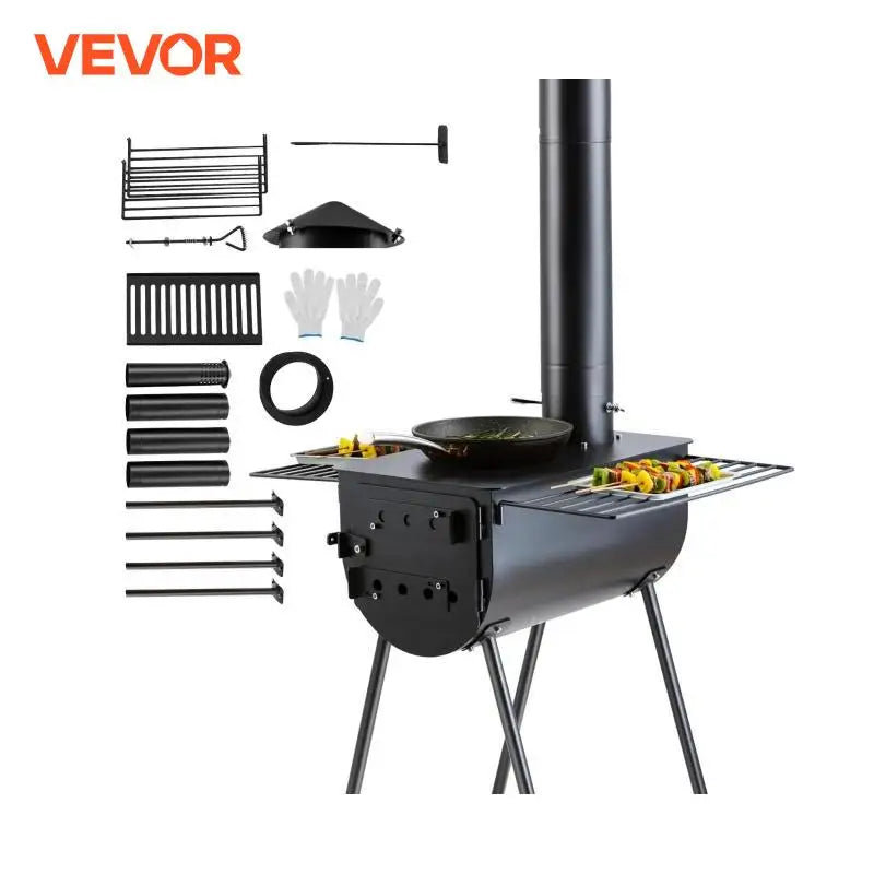 VEVOR 118in Wood Stove Alloy Steel Camping Tent Portable Wood Burning Stove with Chimney Pipes & Gloves Hot Stove for Outdoor