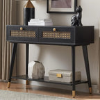 Mid Century Modern Console Table with 2 Drawers and Open Shelf, Narrow Wood Entryway Table for Living Room, Hallway,Bedroom