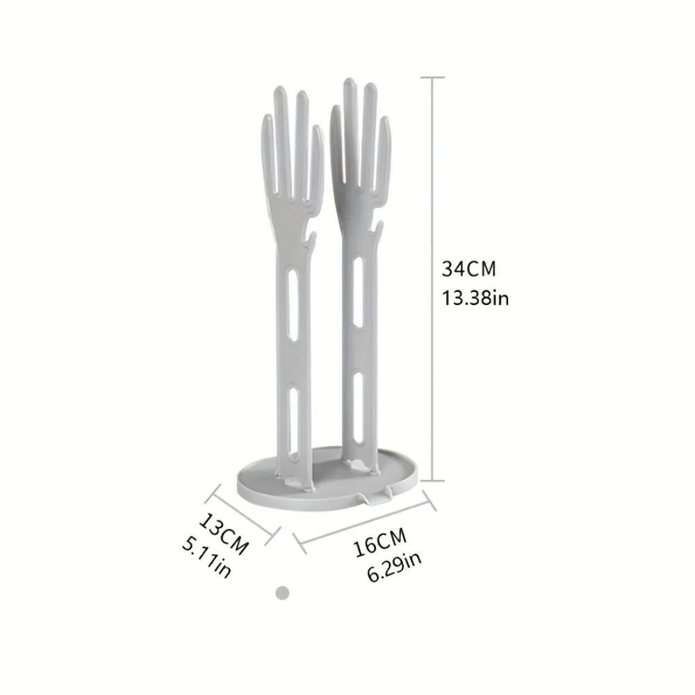 Hand Shaped Rubber Glove Drying Rack Detachable Kitchen Bathroom Dish Gloves Holder with Drain Base Countertop Organizer 1pc